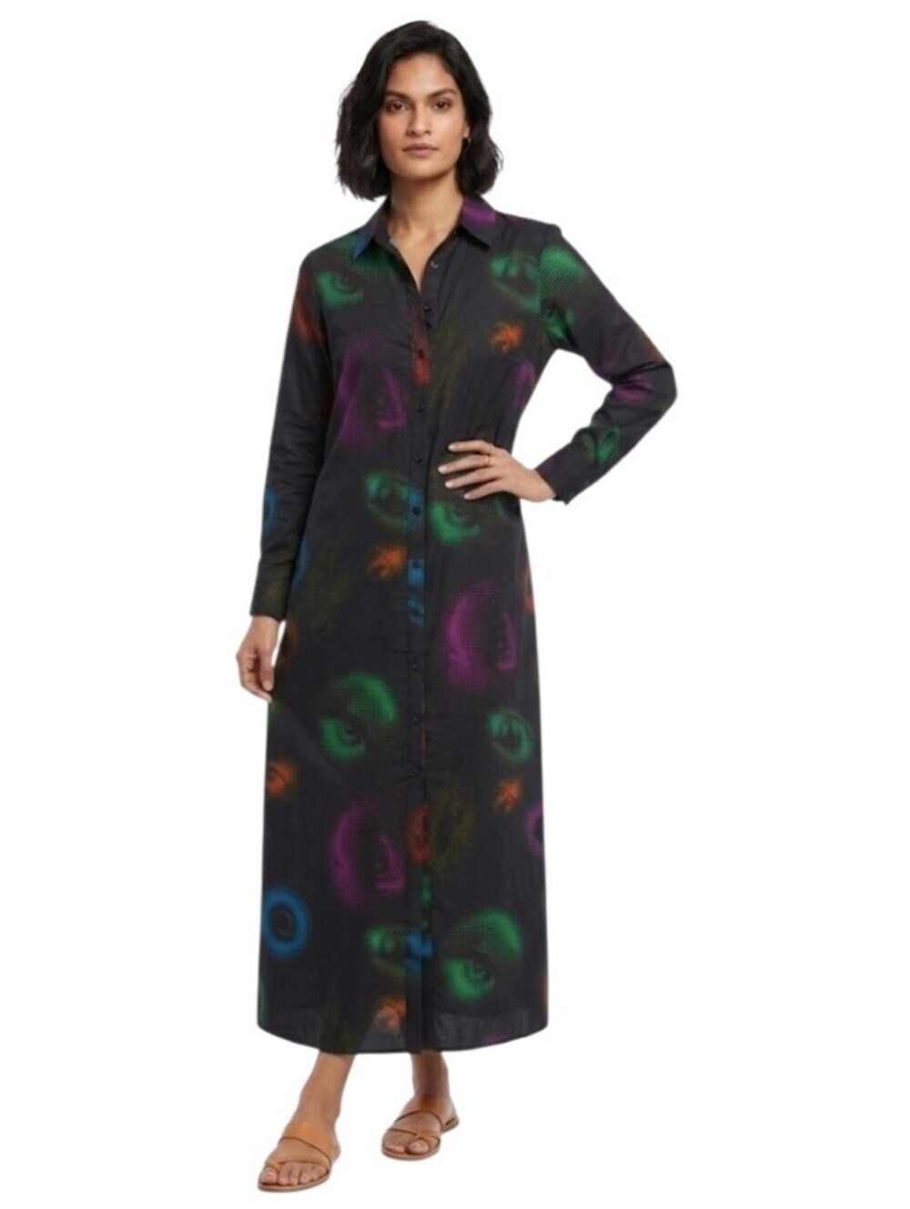 Live 4 Truth Black Long Sleeve Shirt Dress Swim Cover with Multicolor Eye Print